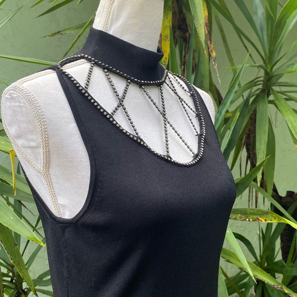Black Cut Out Crystal sparkle tank top